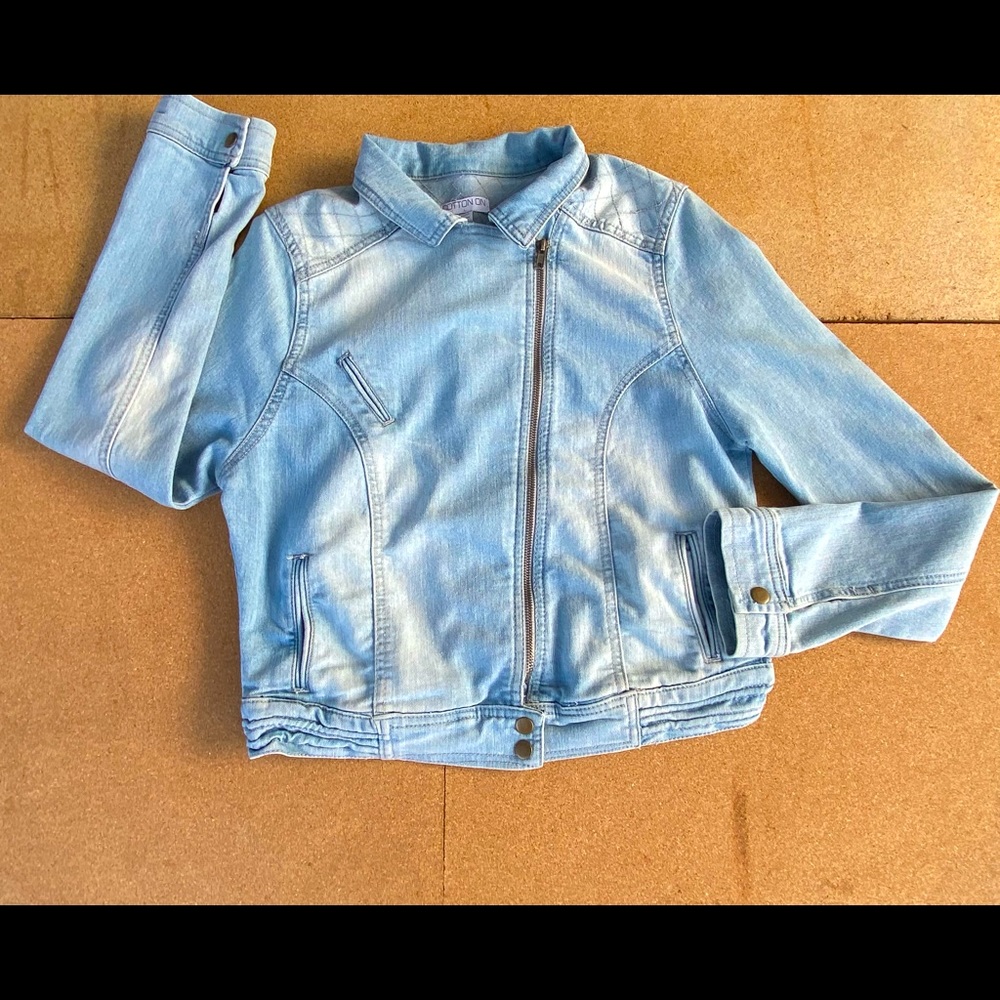 EUC COTTON ON Asymmetrical Zip Front Denim Moto Jacket - Med